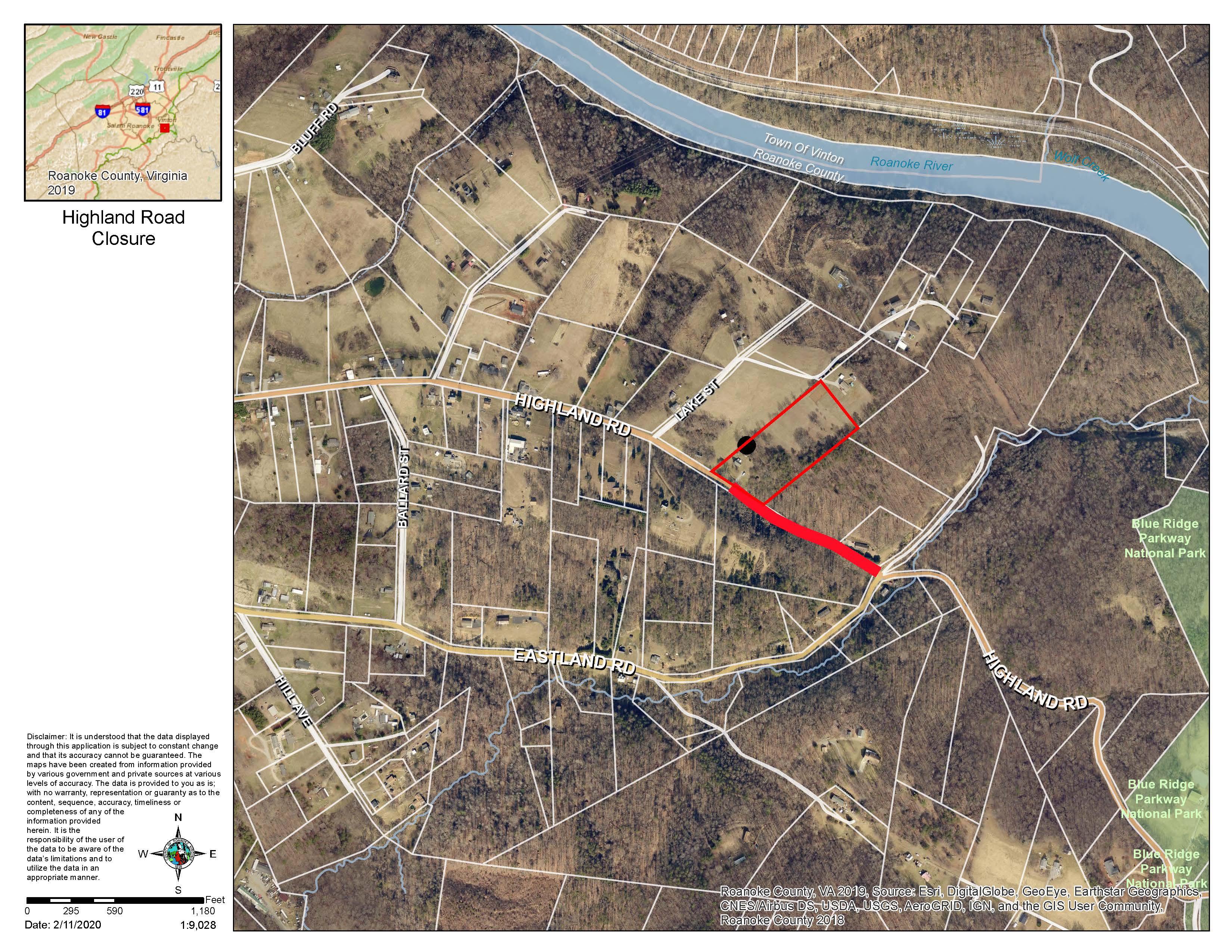 2838 Highland Rd to Eastland Rd Road Closure Map