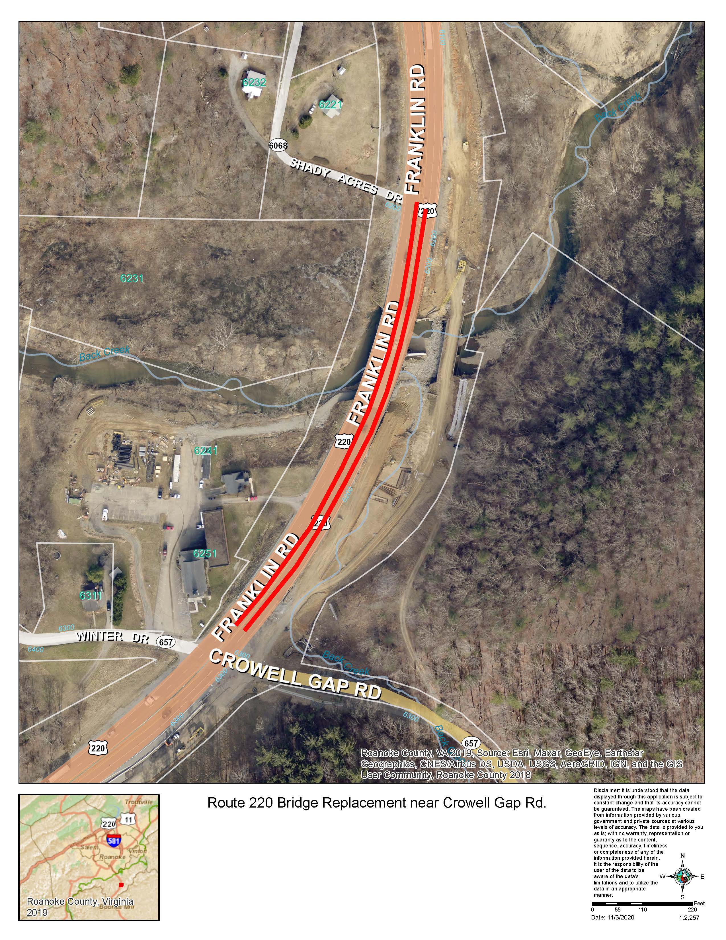 220 Bridge Replacement near Crowell Gap Rd. Map