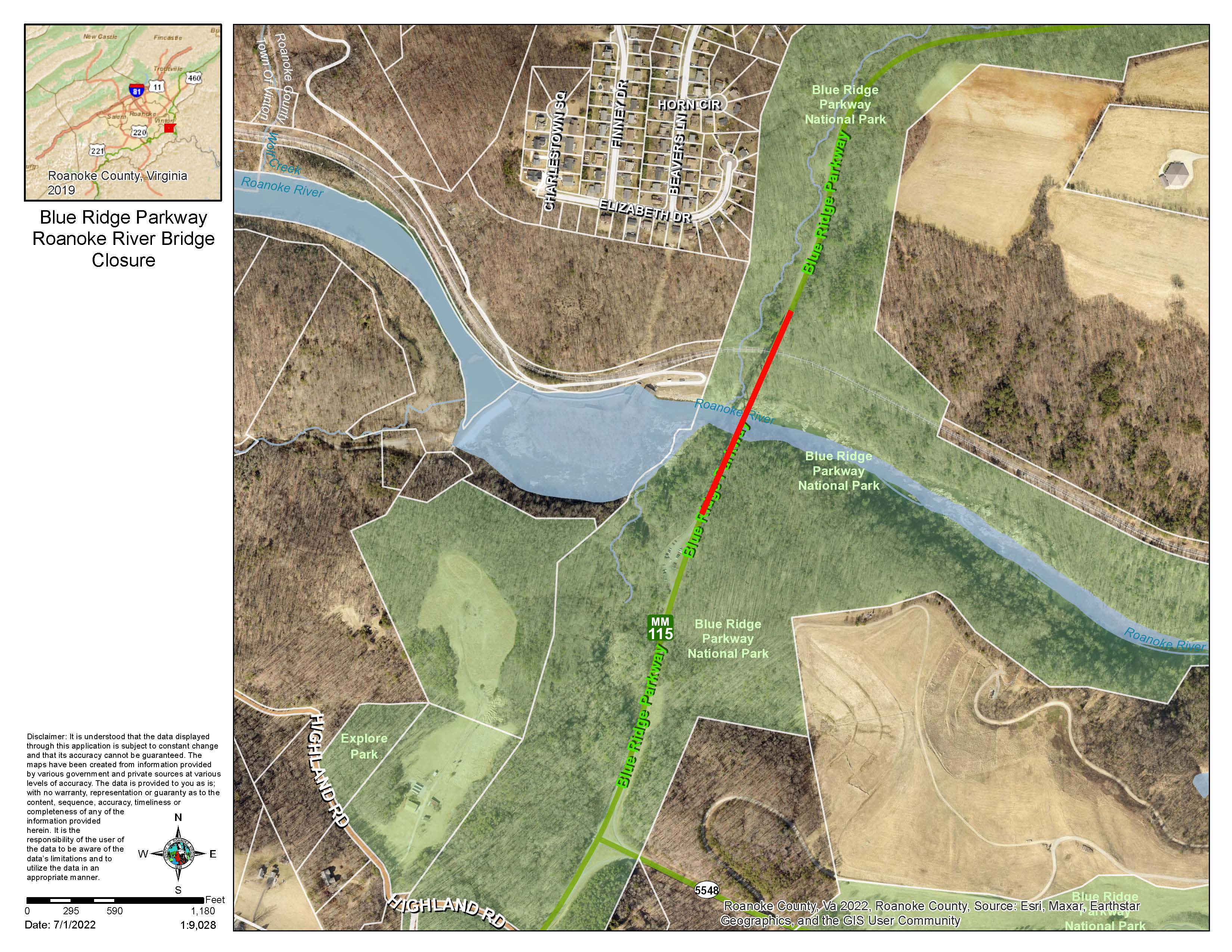 Blue Ridge Parkway Bridge Closure Map
