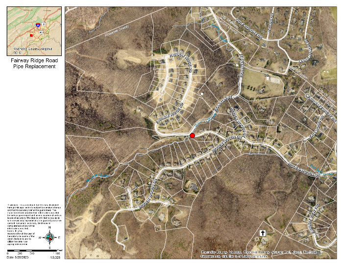 Map showing the location of upcoming pipe repairs on Fairway Ridge Road