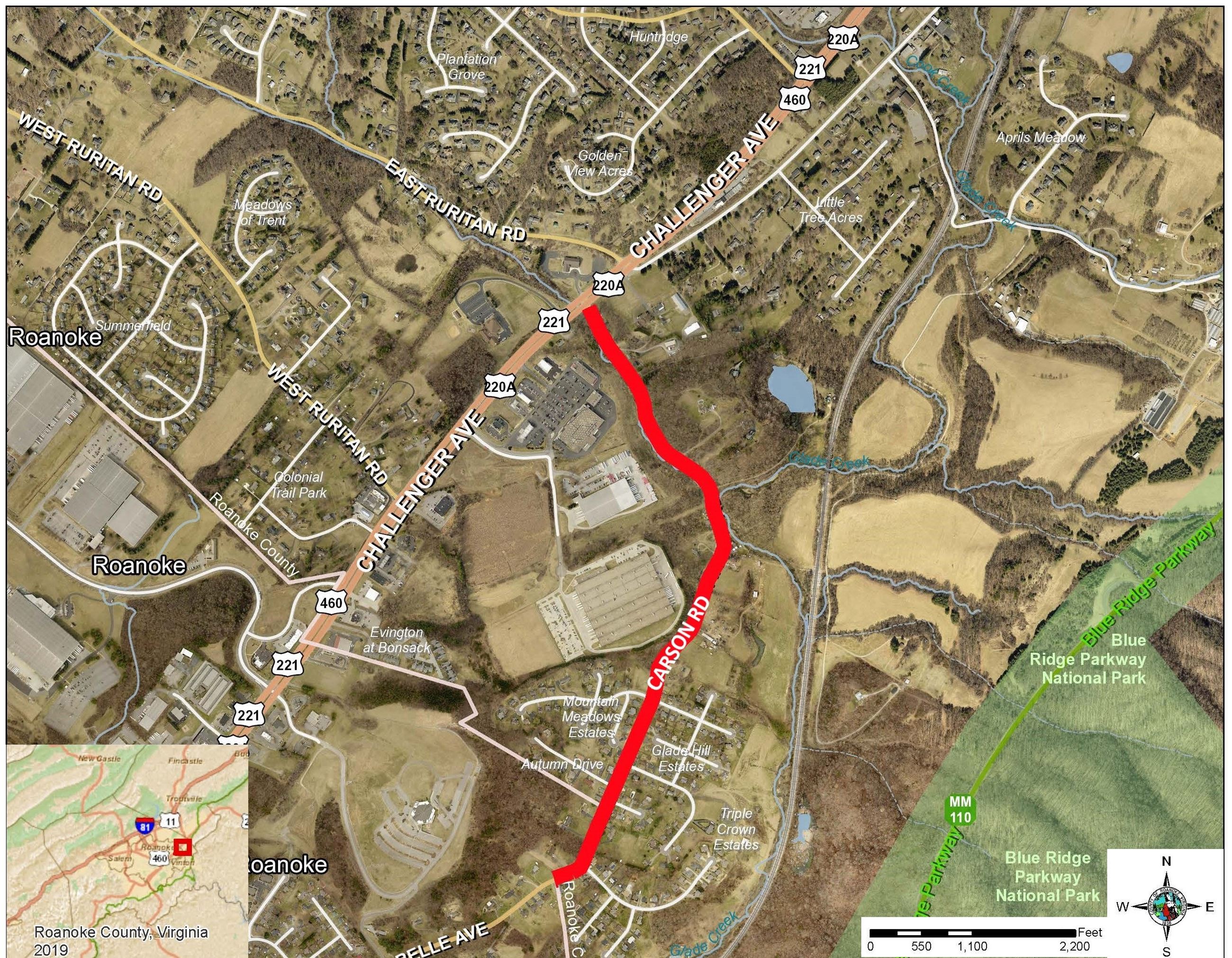 Map showing Carson Road study area